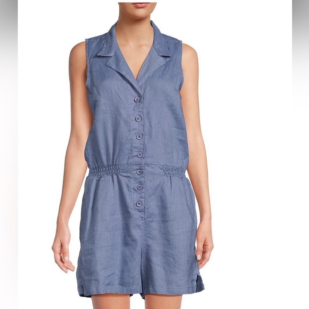 Saks Fifth Ave Linen Romper Size XL Blue Chambray beach coastal gauzy po… - Picture 1 of 5